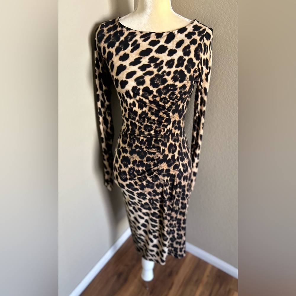 Carmen Marc Valvo Animal Print Long Sleeve Dress size M